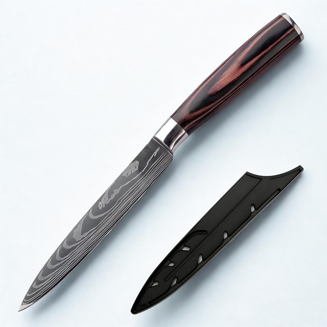 The Rivve Damascus Pattern Chef Knife Set with Laser Etching