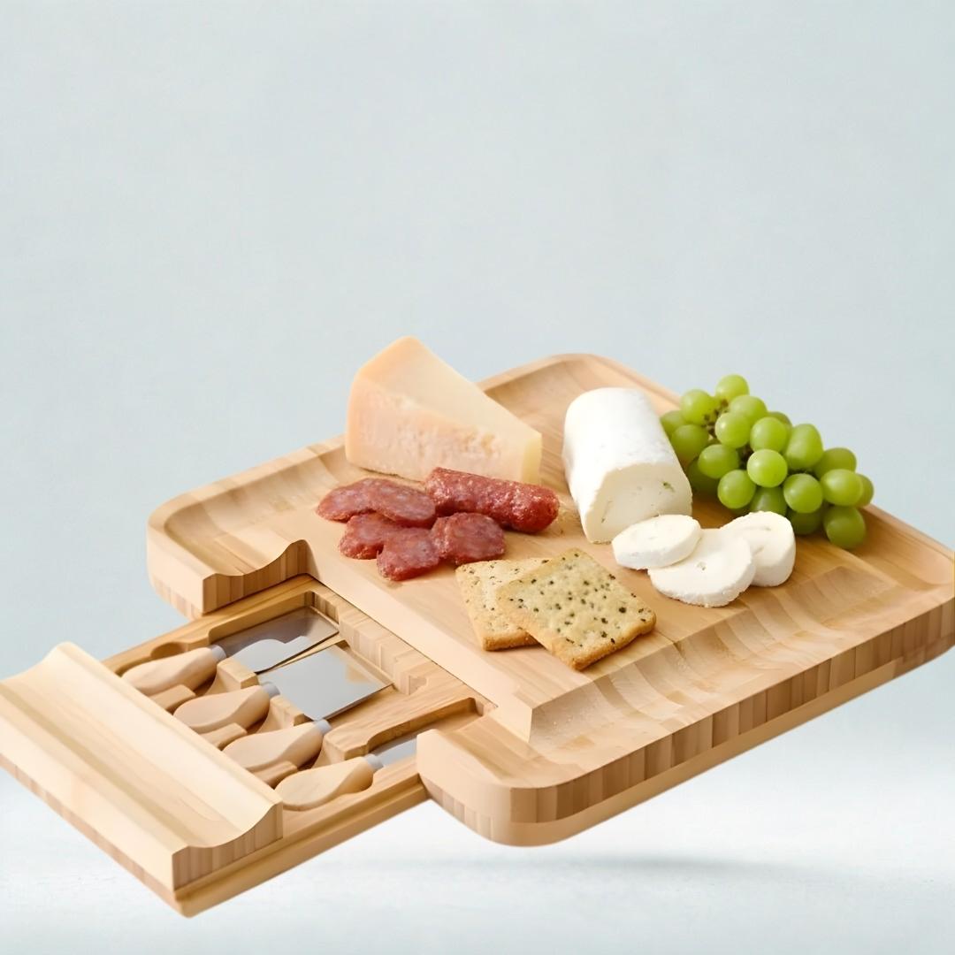Rivve Artisan Bamboo Cheese Board & Hidden Knife Set