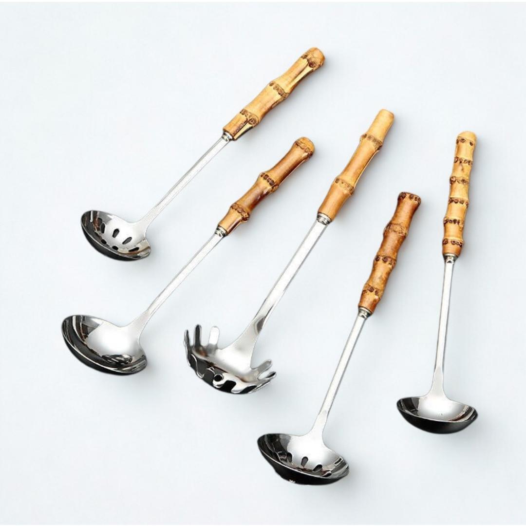 The Rivve Sleek Bamboo-Handled Stainless Utensil Set
