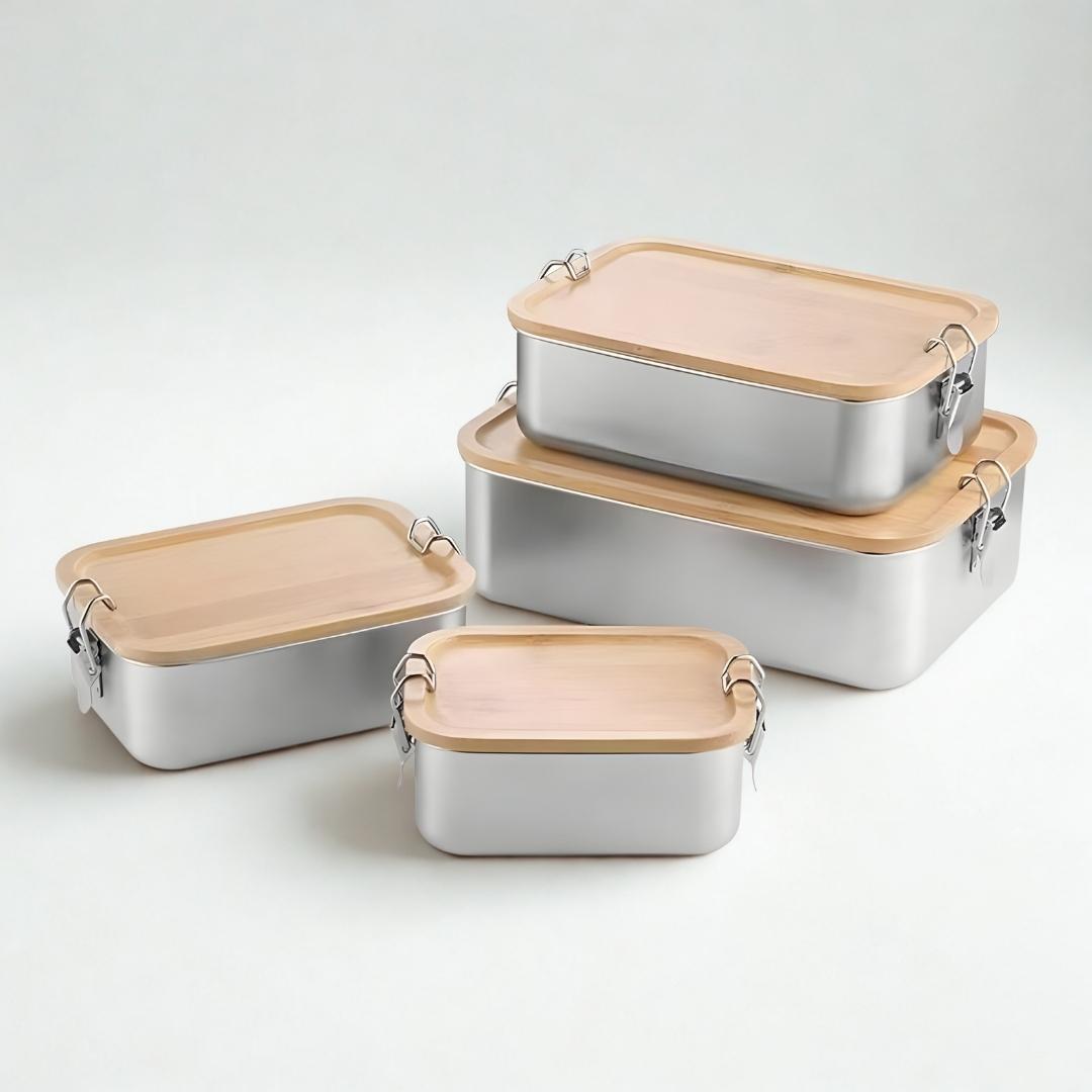 The Rivve Deluxe Stainless Steel Japanese Food Keeper with Bamboo Top