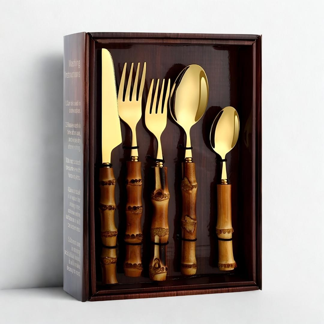 The Rivve 304 Stainless Steel Cutlery Set with Bamboo Handle (20/24 pcs)